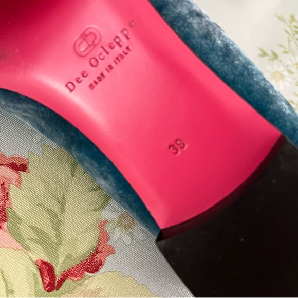 Dee Ocleppo Velvet Bow Teal Turquoise Blue Green Flat Pump Size 9 Leather - Picture 6 of 13